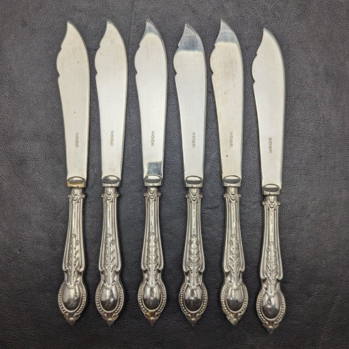 1929年 英国ヴィンテージ 純銀(925シルバー) ハンドル フィッシュカトラリー6x2&サーバセット CH Beatson 木箱入り